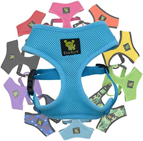 EcoBarkDog Harness - Eco-Friendly Max Comfort Harnesses - Luxurious Soft Mesh Halter - Over The Head Harness Vest- No Pull and No Choke for Puppy, Small Breeds & Medium Dogs (Large, Sky Blue)