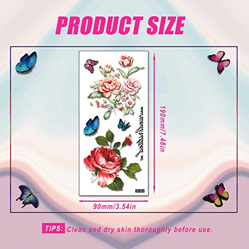 Casciybo 10Sheets Flower Temporary Tattoos For Women Girls, Fake 3D Butterfly Colorful Rose Tattoo Stickers Waterproof For Body Arm Birthday Party Favors Supplies Gifts #TOP6