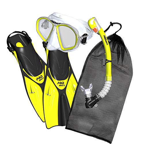 Promate Spectrum Snorkeling Fins Mask Snorkel Set, Yellow, SM