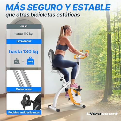 Ultrasport F-Bike Bicicleta Estática Plegable hasta 130 KG, Extra Silencioso con Sillín de Confort Ajustable - Bici Estática Plegable Indoor, Bicicletas Estáticas - Imagen 4