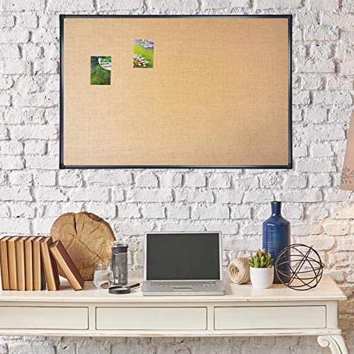 Lockways Linen Cork Linen Bulletin Board, 36 X 24 Inch Framed Linen Fabric Pinboard, Black Aluminum Frame Message Notice Wall Bulletin Cork Board For Home Kitchen Office Decorative #TOP2