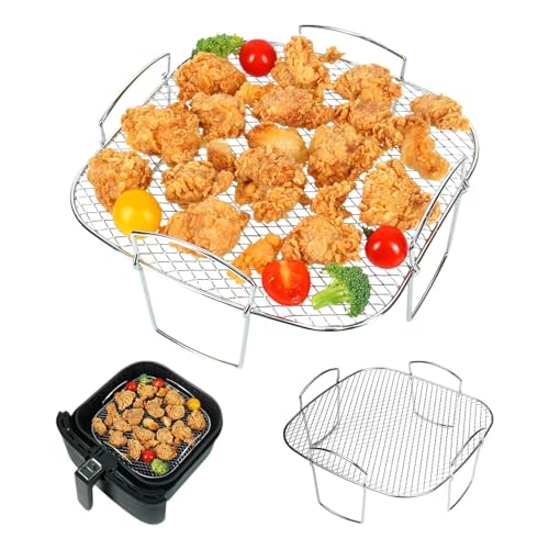 Accesorio para freidora de aire caliente, bandeja de aire cuadrada, estante de aire 304 de acero inoxidable, apilable, accesorio para freidora de aire caliente, estante de cocina, deshidratador y