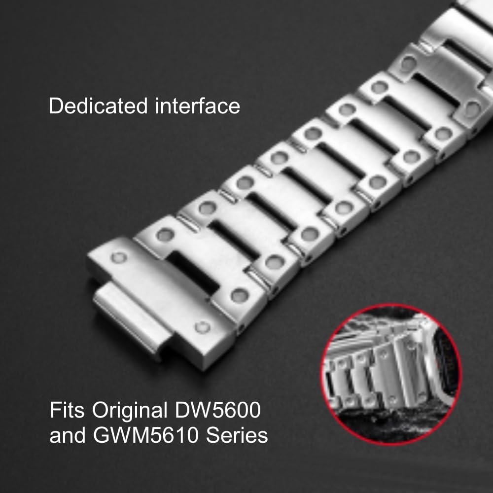 Stainless Steel Watch Band for Casio DW5600 / GWM5610 | Heavy-Duty Metal Replacement Strap | Fits Original 16mm DW5600 and GWM5610 Series
