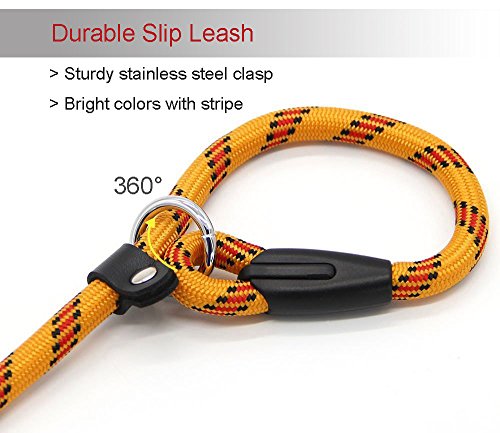 Coolrunner Dog Rope Leash, 5 Ft Pet Slip Lead, Dog Training Leash, Standard Adjustable Pet Nylon Leash For Small Medium Dogs 10-80 Lb Walking(Yellow) #TOP5