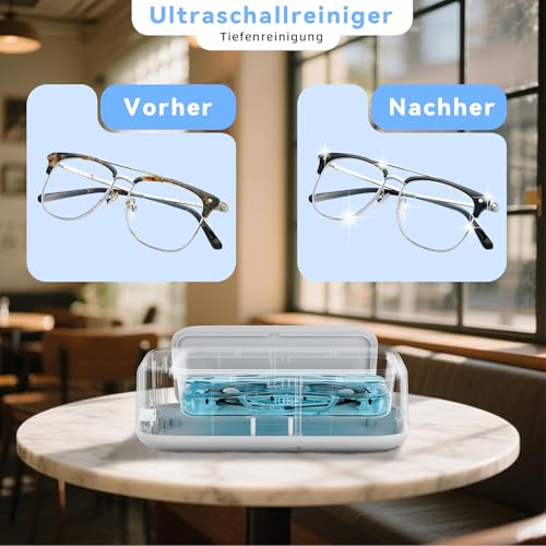Ultraschallreinigungsgerät 49000Hz Brillenreinigungsgerät Mit 3 Modi Tragbar Ultraschallgerät 640ml Ultraschallreiniger für Zahnschiene Schmuck Ultraschall Ultrasonic Cleaner, Inklusive Reinigungstuch