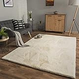Material: 100 % Polyester TT Home Wohnzimmer Hochflor Teppich Langflor Soft Kaninchenfell Fell Imitat Weich, Farbe: Creme, Größe:120x160 cm