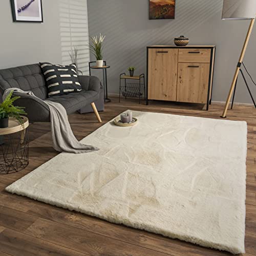 TT Home Salon Tapis Poils Longs Shaggy Fausse Fourrure De Lapin Doux, Couleur: Crème, Dimension:120x160 cm Cover