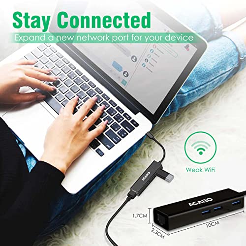 Image of AGARO USB C to Ethernet Adapter, 4-in-1 RJ45 to USB C Thunderbolt 3 /Type-C Gigabit Ethernet LAN Network Adapter