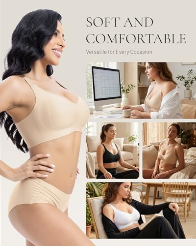 Image of Scalloped Lift Bras for Women No Underwire Buttery Soft Push Up Wireless Bras V Neck Seamless Bralettes
