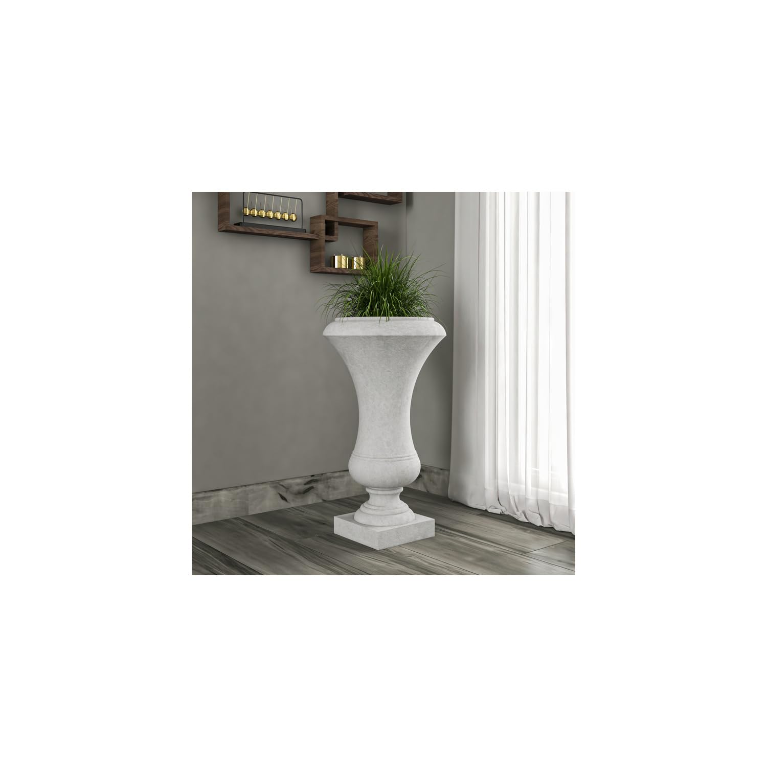 HomeStock Suburban Sophistication Poly Fiberstone Planter in White, 24.5 x 14.3 x 14.3 Inches, Sleek Urn Design, Weather-Proof, Lightweight and Durable for Indoor/Outdoor Use
