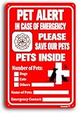 Duxverde Aluminiumschild für Haustiere, 15,2 x 20,3 cm, "Pets Inside Please Save Our Pets", minimalistischer Stil, für drinnen und draußen, Notfallreaktion, Warnung