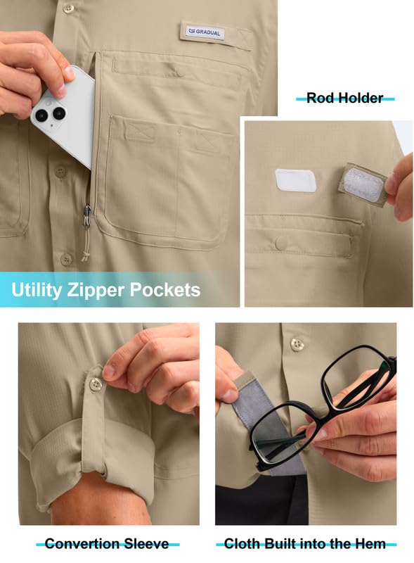 Men's Long Sleeve Sun Protection Fishing Shirt with Zipper Pockets UPF 50+ Lightweight Cool Sun Shirts for Men Hiking Outdoor4