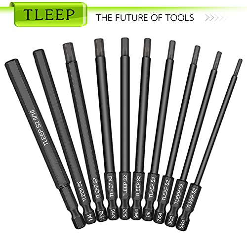 Tleep HU-XI-10 X Long 100Mm 1/4 Inch Hex Head Allen Wrench Drill Bits, 5/16 Inch To 5/64", Sae, Magnetic Tips Screwdriver Socket Bit Set thumb #7