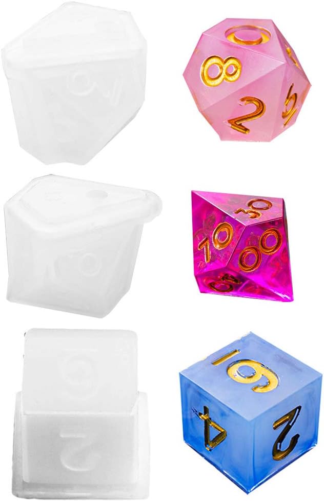 Daimay 3PCS Dice Silicone Casting Molds 3 Shapes with Alphabet Number Epoxy Resin Molds Square Triangle Dice Polyhedral Dice Molds for DIY Jewelry Craft Making Digital Table Game -121314