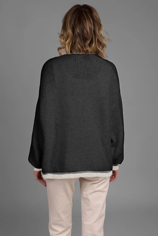 Women's Cardigan Sweater Long Sleeve Color Block Open Front Casual Knit Outerwear - Image 6