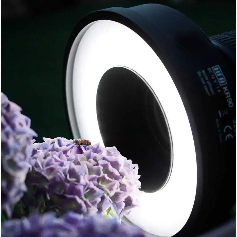 Kaiser Fototechnik 3250 KR90 - Luce ad anello, 30x LED tre chip, filettatura del filtro: 77 mm, batteria integrata, incl. anello adattatore, 55-72 mm, colore: Nero