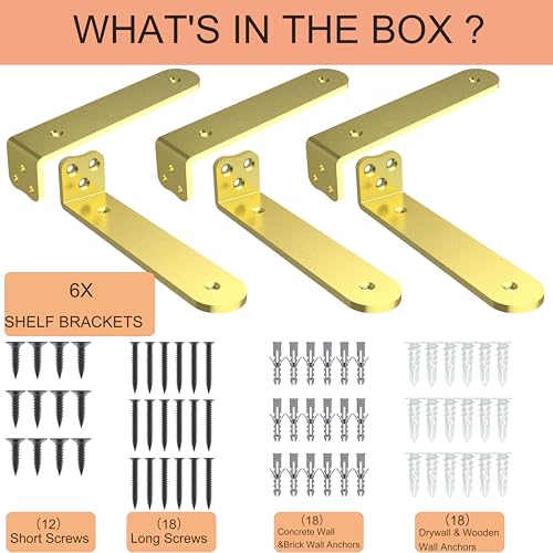 Image of Eurydice Heavy Duty Floating Shelf Brackets, 1 /4 in Thick 8 in 6Pack Gold