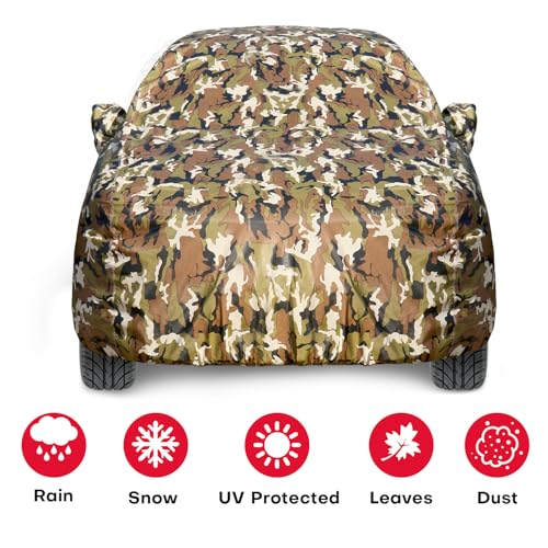 Image of Allextreme 100% Waterproof Car Body Cover for Grand i10 Nios All Model & Year Triple Stitched with Mirror Pockets Full Bottom Elastic Dustproof & UV Resistant All-Weather Protection (Military /Army)
