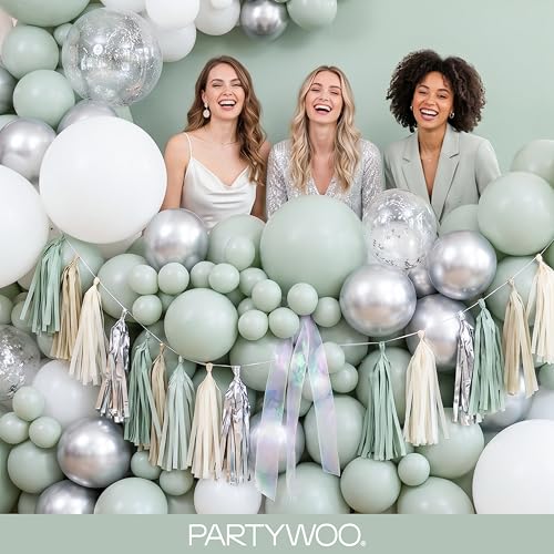 Image of PartyWoo Dusty Green Balloons 140pcs Different Sizes Pack of 18 12 10 5 Inch Sage Olive Eucalyptus Green Boho Neutral Balloon Arch Kit for Jungle Dinosaur Theme Birthday Party Decorations Green-F35