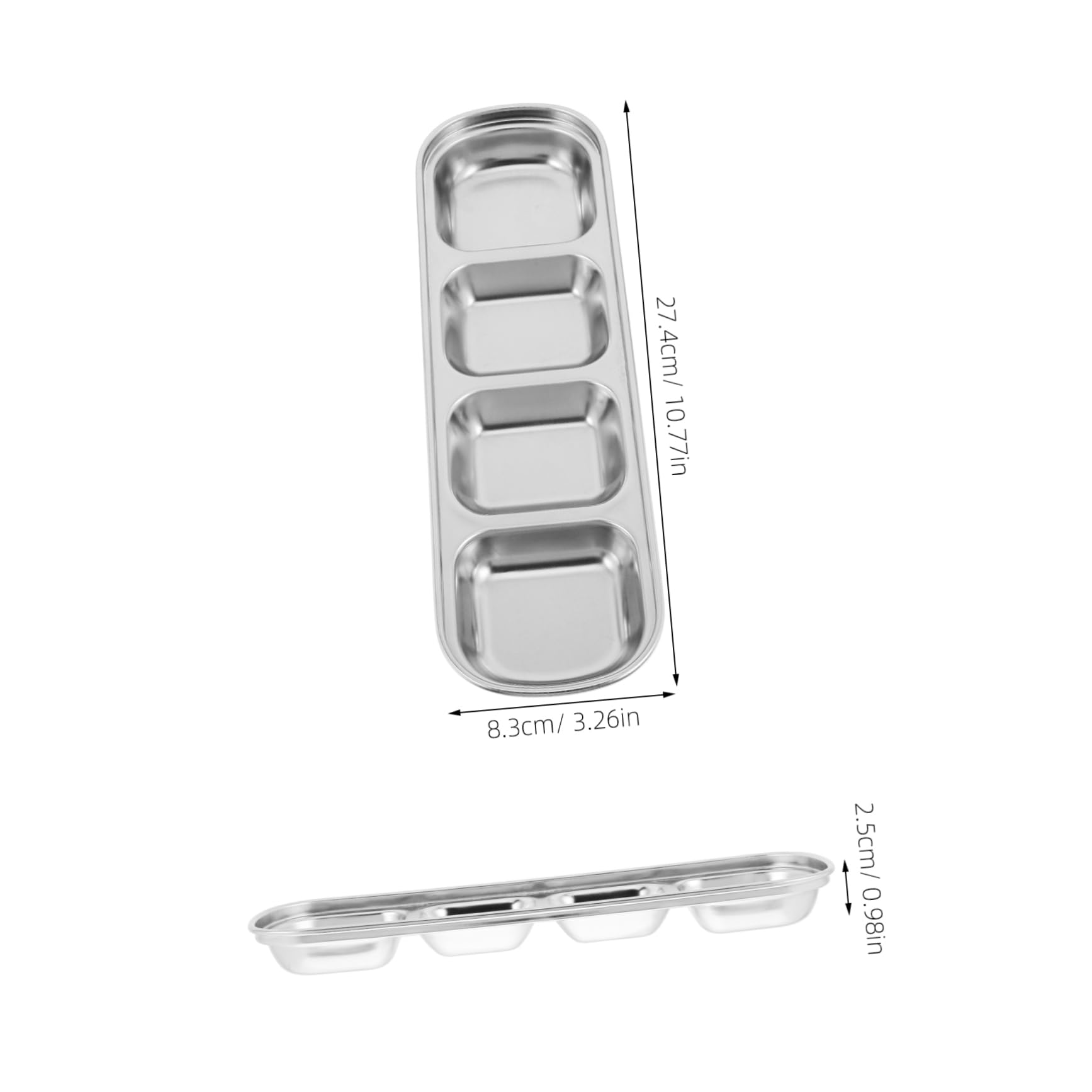 Veemoon Stylish 4-grid Stainless Steel Plate for Sauces Vinegar Butter More at Your Dining Table