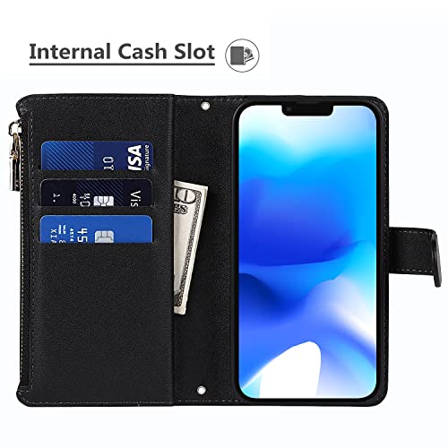 Icovercase For Iphone 14 Wallet Case With Card Holder And Adjustable Crossbody Lanyard, Pu Leather Kickstand Card Slots [Not Detachable] Flip Cover Case 6.1 Inch (Black) #TOP4