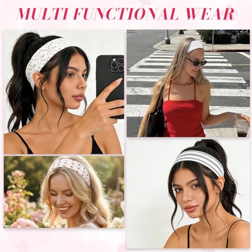Image of MAYCREATE 6Pcs Hair Bands for Women Floral Stripe Headbands Bandanas for Women Fashion Stretchy Soft Cherry Hair Band Hairband for Woman Teen Girls Daily Outfit Gatherings Yoga & Skincare