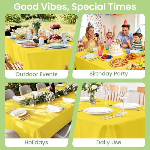 Image of LANLISA 4 Pack Yellow Plastic Table Cloths Disposable, 54 x 108 Inch Rectangle Tablecloth, Easter Party, Decorative Tablecloths Lemon Plastic Cover
