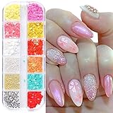 Cherry Petals Glitter Nail Art Sequins, Mixed Flower Nail Flakes Beads Rhinestone Nail Art Designs,