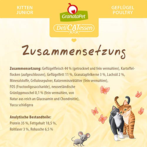 GranataPet DeliCatessen Kitten / Junior Geflügel, Trockenfutter für Katzen, schmackhaftes Katzenfutter, Alleinfuttermittel ohne Getreide & ohne Zuckerzusätze, 1,8 kg