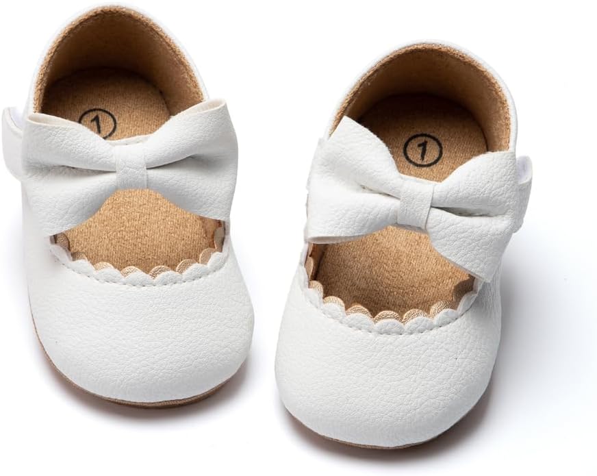 Miamooi Infant Baby Girls Wedding Dress Shoes Bow Ballet Princess Mary Jane Flats Toddler First Walkers Sneaker Newborn Crib Baptism Shoes
