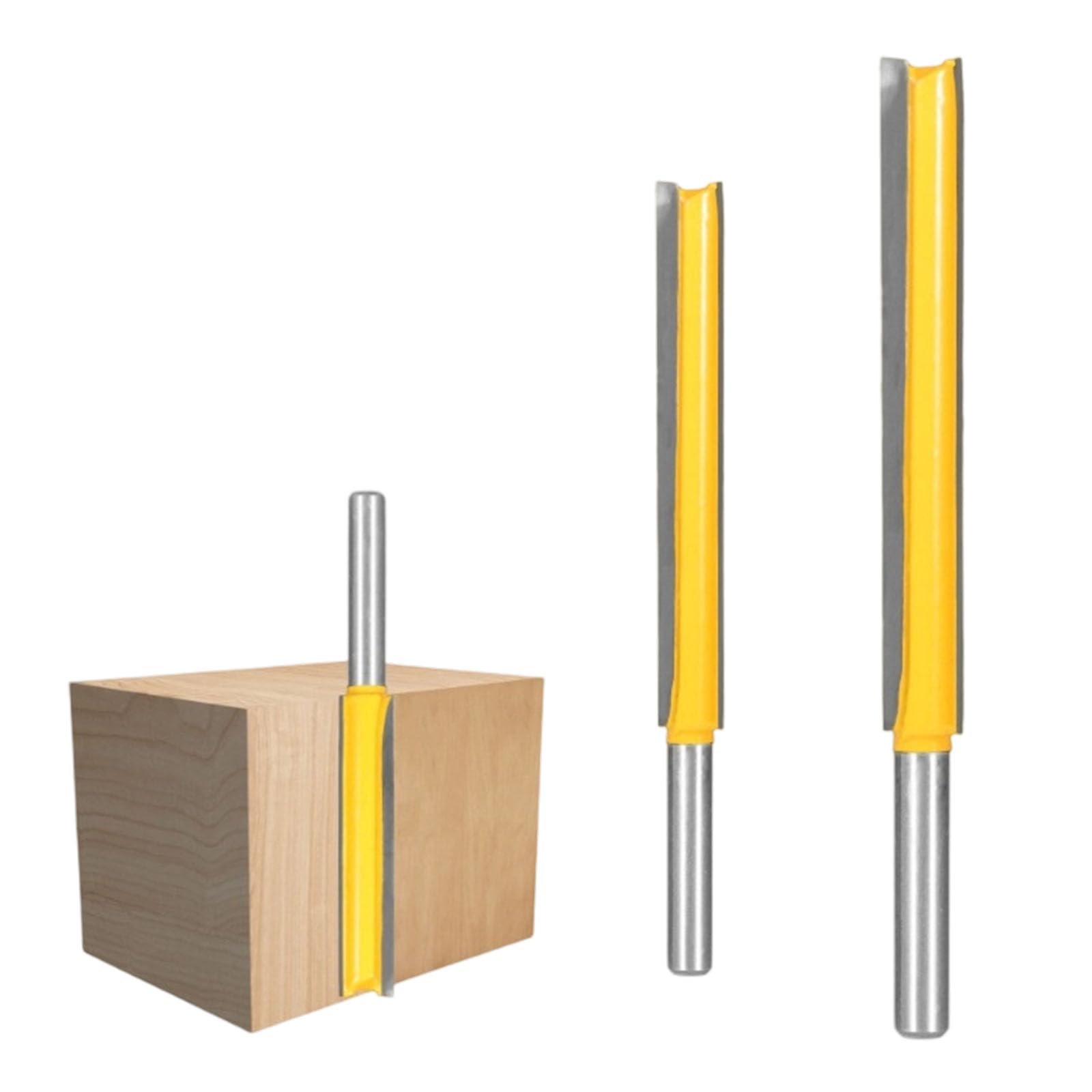 GIONAR 2 PCS Extra Long Straight Router Bit Set, 1/4 Inch Shank, 2" & 3" Carbide Straight Bit for Wood Trimming & Grooving, Flush Trim Router Bit Set