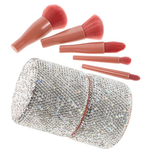 Homoyoyo Estuche Brochas Maquillaje Portátil con Tapa Antipolvo Set Pinceles Cosméticos para Viaje Organizador Compacto con Diseño Elegante y Rhinestones para Polvo Base y Sombra