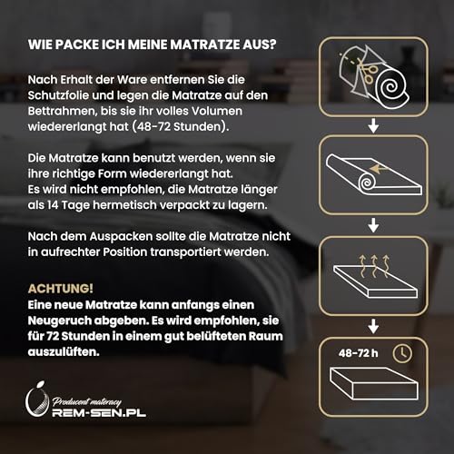 REM-Sen Matratze 90x170cm Höhe 10 cm Härtegrad 4 (H4) aus elastischem Polyurethanschaum mit Komfortschaum und Dreilagige Membranhülle, Matratze für Kinder, Erwachsene Öko-Tex Zertifiziert