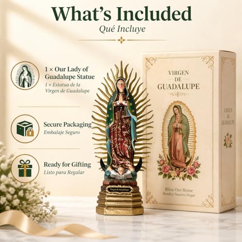 Estatua Virgen de Guadalupe de 8 pulgadas en resina miniatura 7