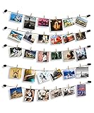 HOSOM String Wall Pictures Hangers with 30 Clips, Photo Hanging Display Frame,Wall Decor for Bedroom, Dorm, Office, Living Room, Matte Black Standoff Nails