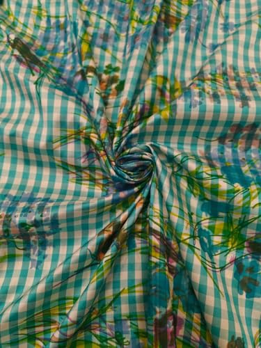 Tissu soie Dupion turquoise imprimé floral haut de gamme pour haute couture
