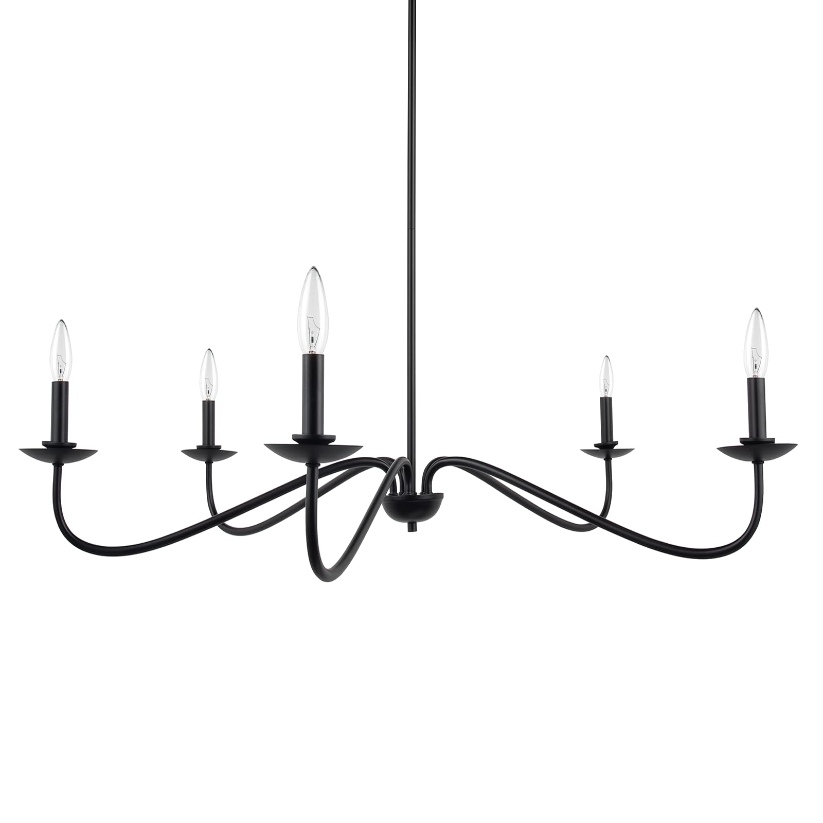 Farmhouse Black Chandelier, 5 Lights Chandelier for Dining Room, Brushed Brass Chandeliers Light Fixture Adjustable Height, Farmhouse Candle