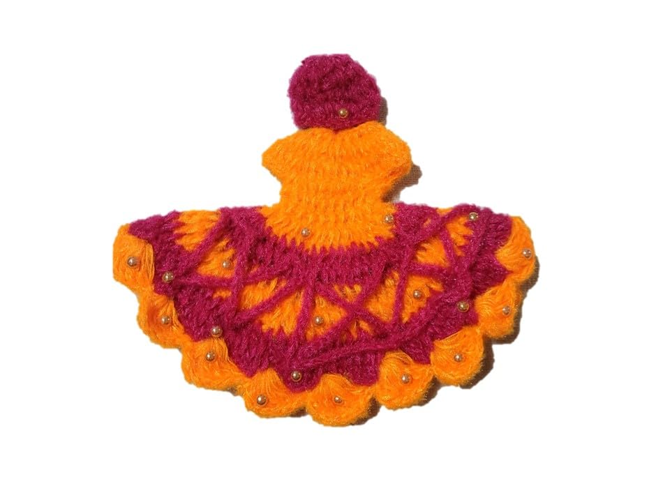 Image of Triash Laddu Gopal Handmade Woolen Dress with Cap (10 * 10 Inch for 5 no. Kanha ji) (Rose Pink and Orange)