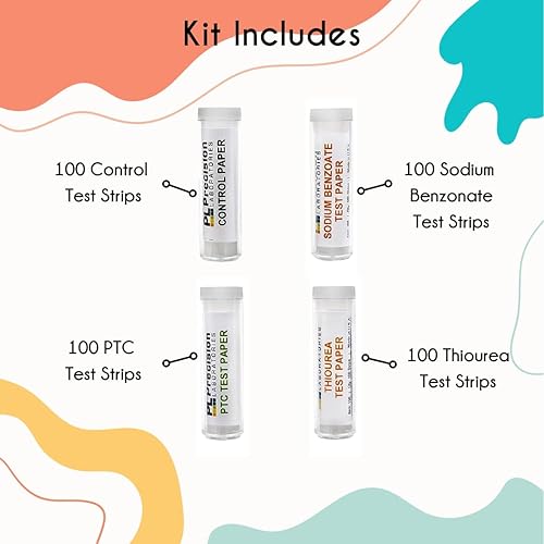 Miniatura 2 de Super Taster Kits de prueba con estuche e instrucciones - Calidad de laboratorio - Juego para aula 100 juegos de tiras - PTC benzoato sódico tiourea