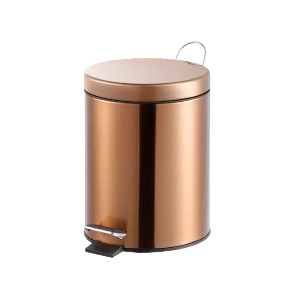MYBA Cubo de basura de acero inoxidable con pedal de basura, cubo de basura con tapa para cubo de basura de baño y cocina (color: oro rosa, tamaño: 5 L)