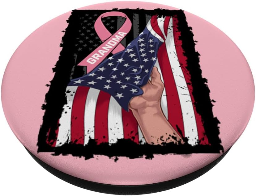 Pink Ribbon Grandma Breast Cancer Awareness Flag Gifts Items PopSockets Standard PopGrip image 2