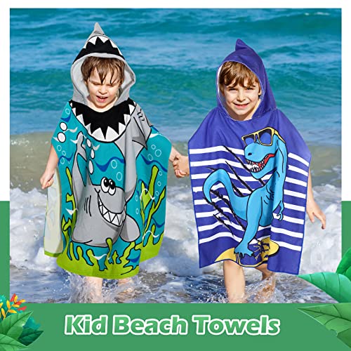 3 Pack Kids Hooded Towel Baby Beach Bath Towel For Girls Boys Thicker Toddler Swim Towels Ponchos With Hood Cotton Pool Bath Towels Poncho (Shark, Dinosaur,47 X 24 Inch) #TOP3