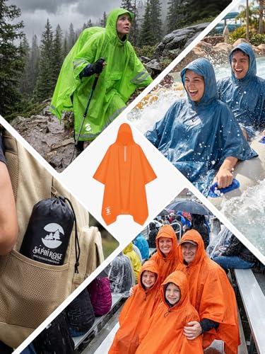 Image of SaphiRose Hooded Rain Poncho Waterproof Raincoat Jacket for Men Women Adults