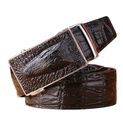 Ratchet Alligator Belt with Full Grain Leather for Dress & Casual with Adjustable Buckle Engraved Crocodile Head(110cm/43, Black)2