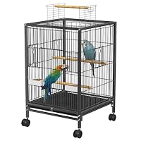 UISEBRT Vogelkfig Mit Offenem Dach Holzstangen & Futternpfe - Groe  Vogelvoliere Fr Wellensittiche & Kanarienvgel (40x40x72cm)