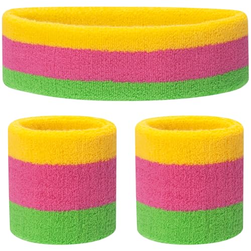 Image of ONUPGO Sweatband Set Sports Headband Wristband Set Sweatbands Terry Cloth Wristband Wrist Sweatband Headbands Moisture Wicking Sweat Absorbing Head Band