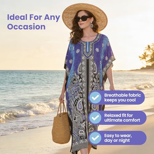 Image of Oussum Women Polyester Casual Long Plus Size Beach Caftan Cover Up Maxi Dress 1X-3X Summer Kaftan Dresses for Women
