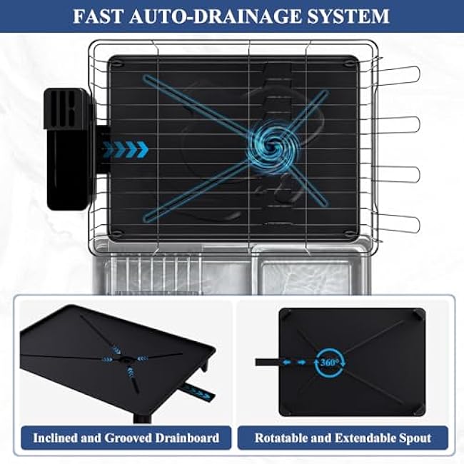 Homaxy Dish Drying Rack for Kitchen Counter (16.93''L x 12.99''W), Space-Saving Dish Drainer Rack Set with Drainboard, Large Dish Rack with Utensil Holder, Cup Rack and Knife Slots, Black