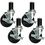 4” Food Prep Table Casters, NFS Certified, Water & Cleaning Solvent Resistant Wheels - Set of 4 (All Brakes)