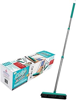 Molly’s Marvelous 3 in 1 Rubber Broom New Stainless Steel Pole, Wet Dry Use, 3 Piece Pole extends to 43", Pet Hair Remova...